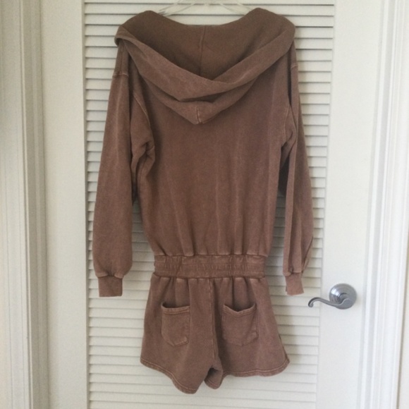 FREE PEOPLE BEACH ROMPER, XS , Hoodie Sweatshirt, Distressed Brown - Picture 3 of 4